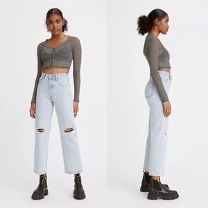 LEVI’S Ribcage Straight Ankle In Ojai Shore Light Wash Distressed Size 28